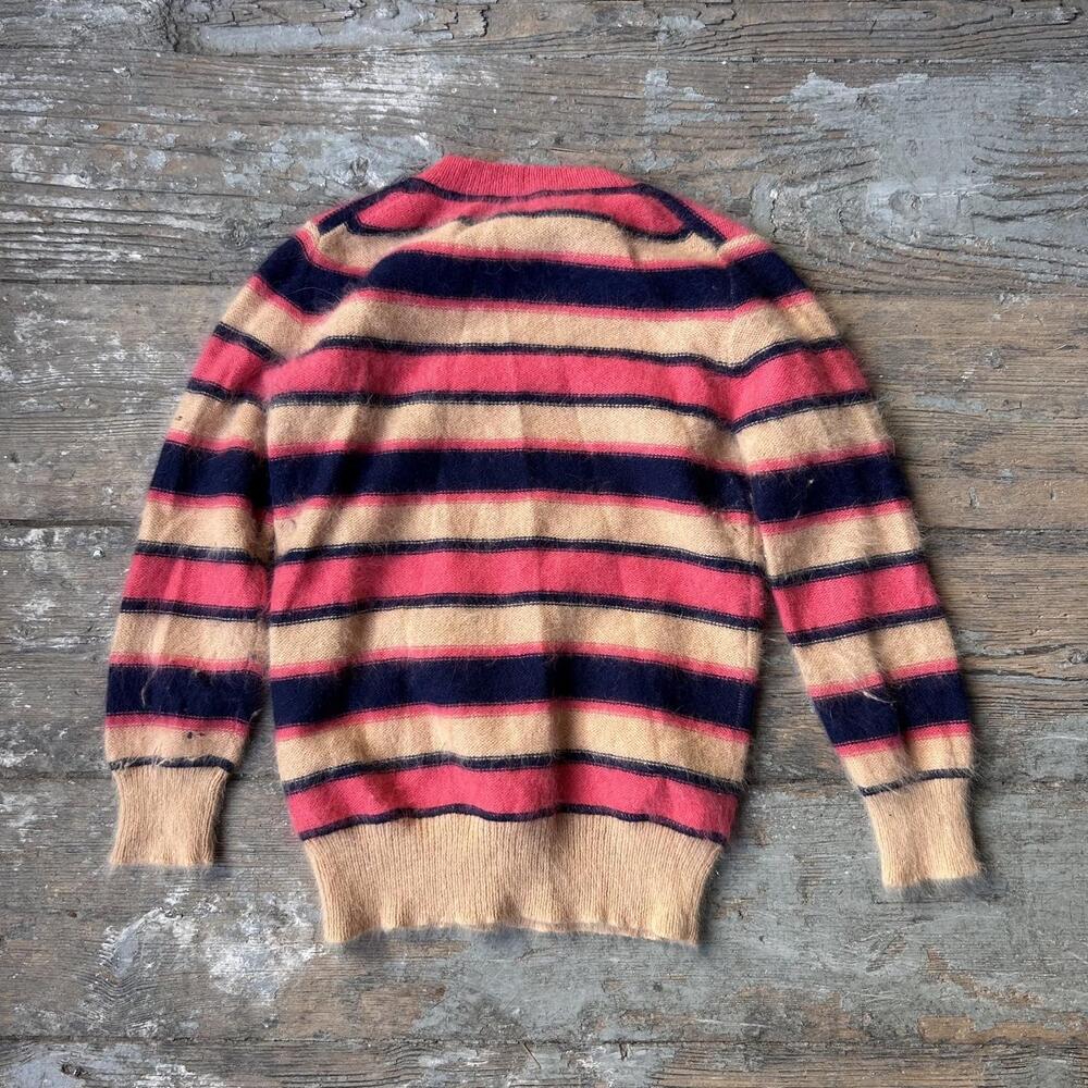 Y2K Wallace Striped Rabbit Hair Fleece Sweater Pink Navy Blue Beige - M